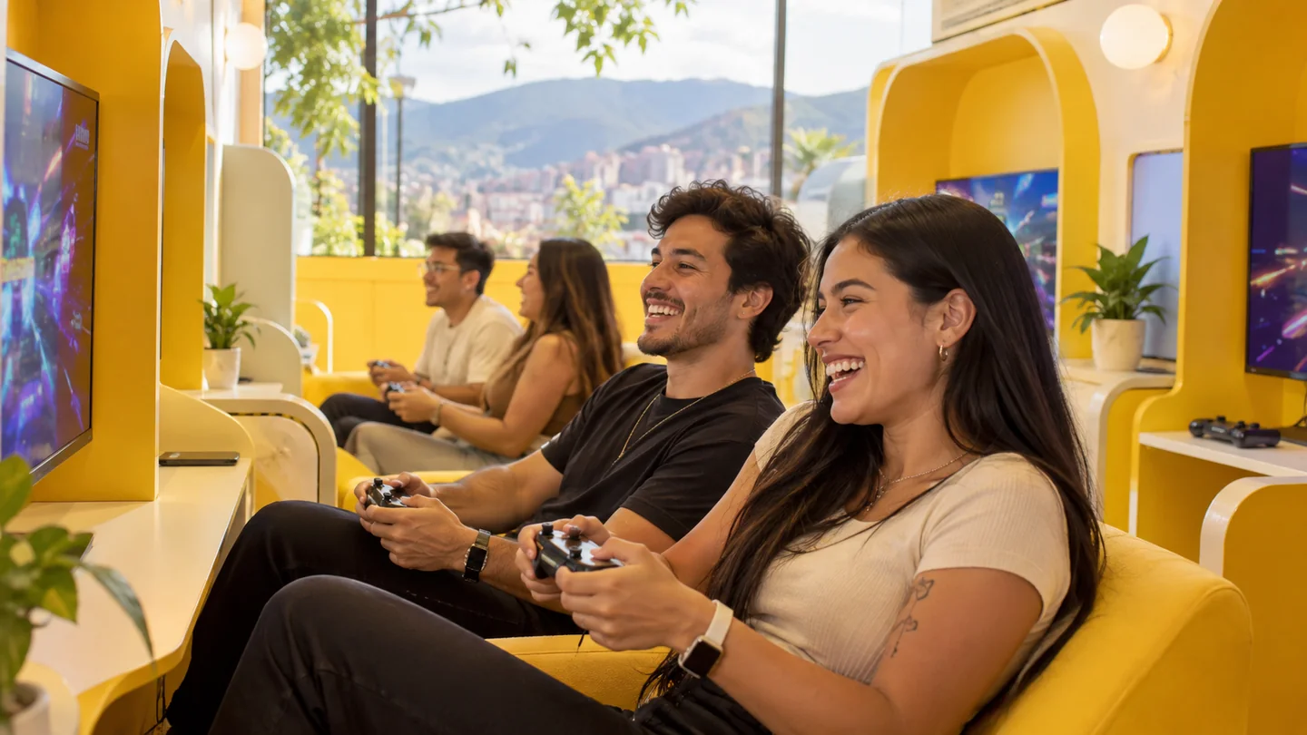 Zona de consolas luminosa en Medellín
